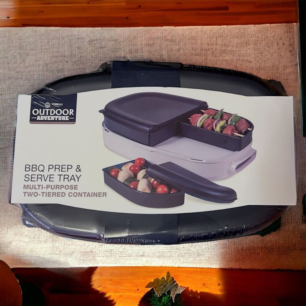 Outdoor Grill Multipurpose Two Tiered BBQ Prep & Serve Tray Container By Torelli